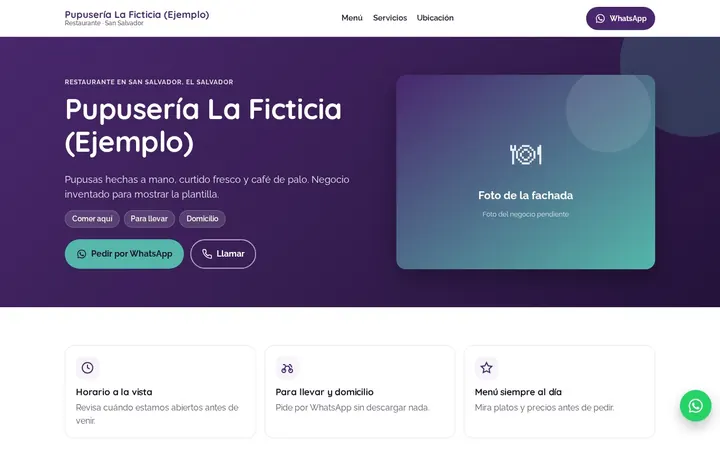 Demo para restaurantes: Pupusería La Ficticia (Ejemplo)
